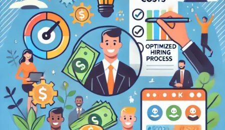 DALL·E 2024 07 15 20.00.52 A professional and visually appealing illustration of reducing recruitment costs featuring elements like a company saving money optimized hiring pro